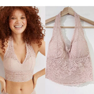 NWT aerie | Firework Lace Padded Halter Bralette in light pink